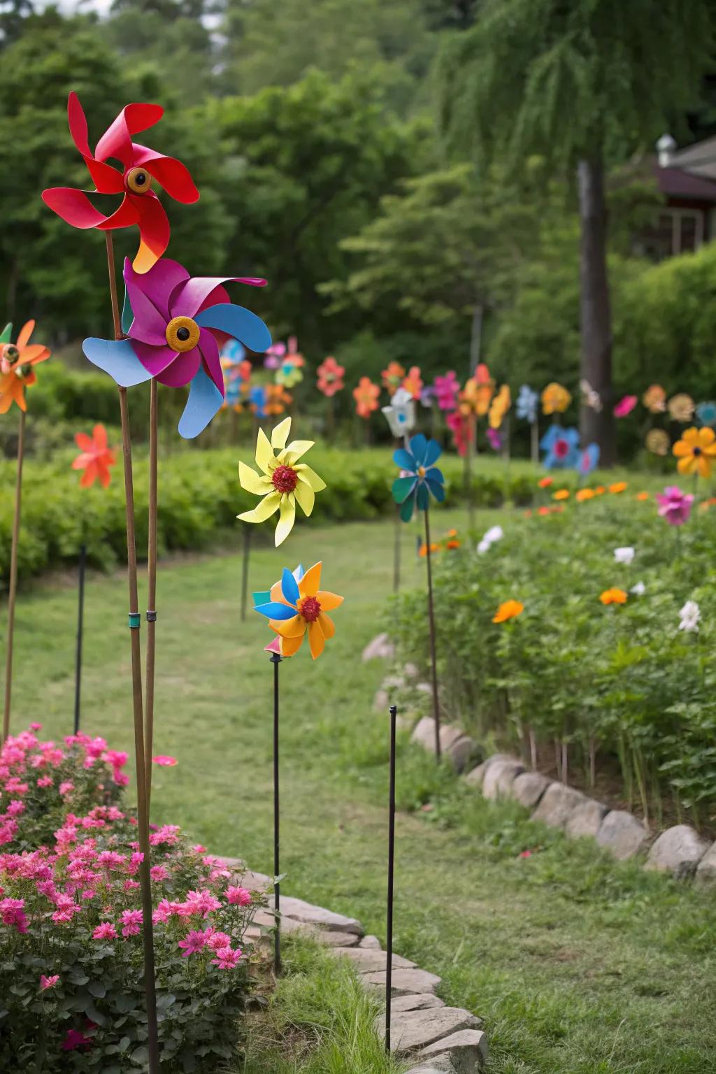 Add whimsy to your garden with playful wind spinners.
