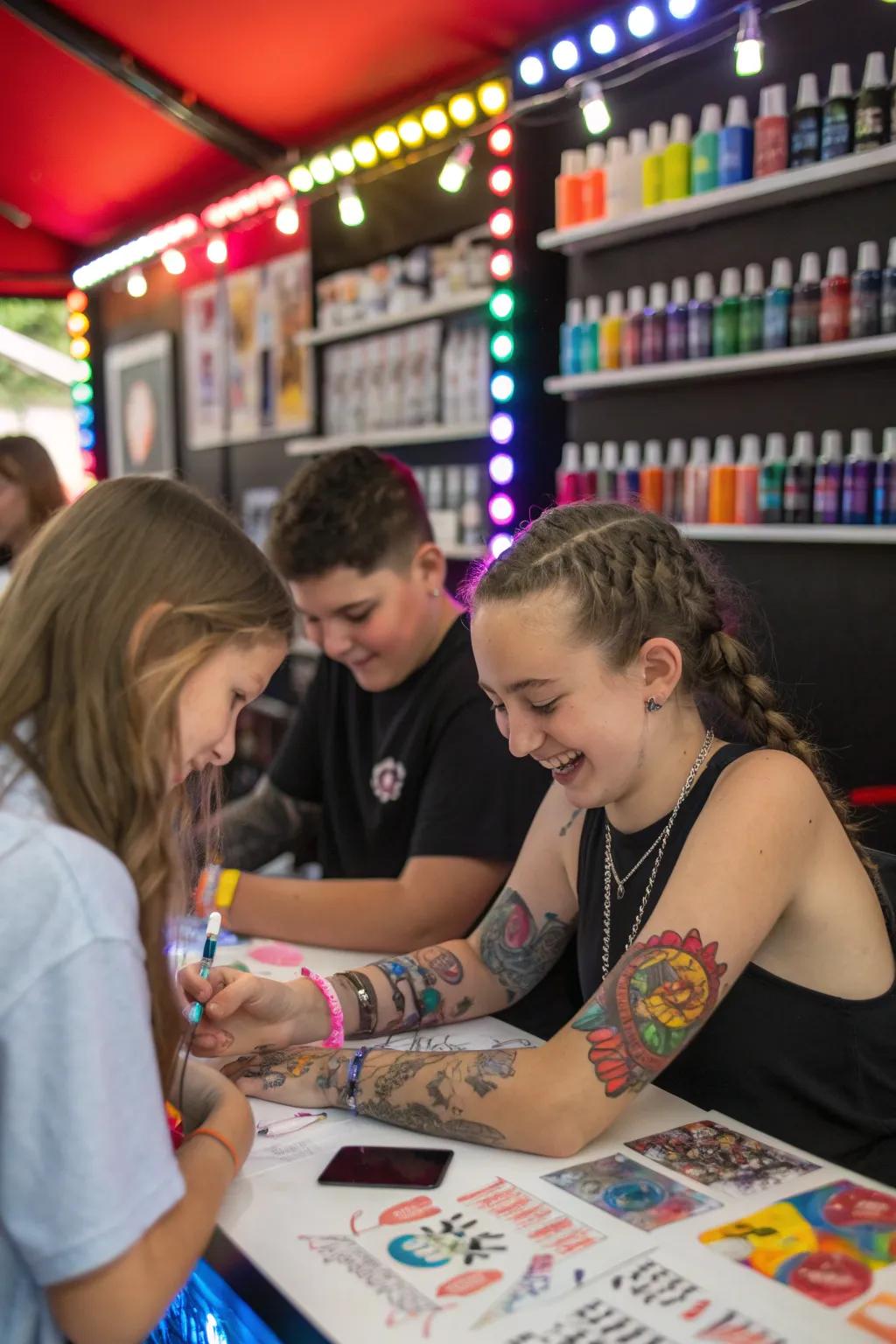 Temporary tattoos bring a touch of glamor and fun to the party.