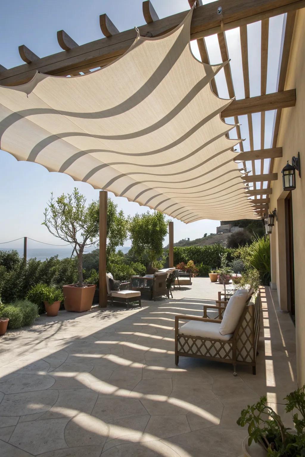 A playful wave-shaped canopy adding a whimsical touch.