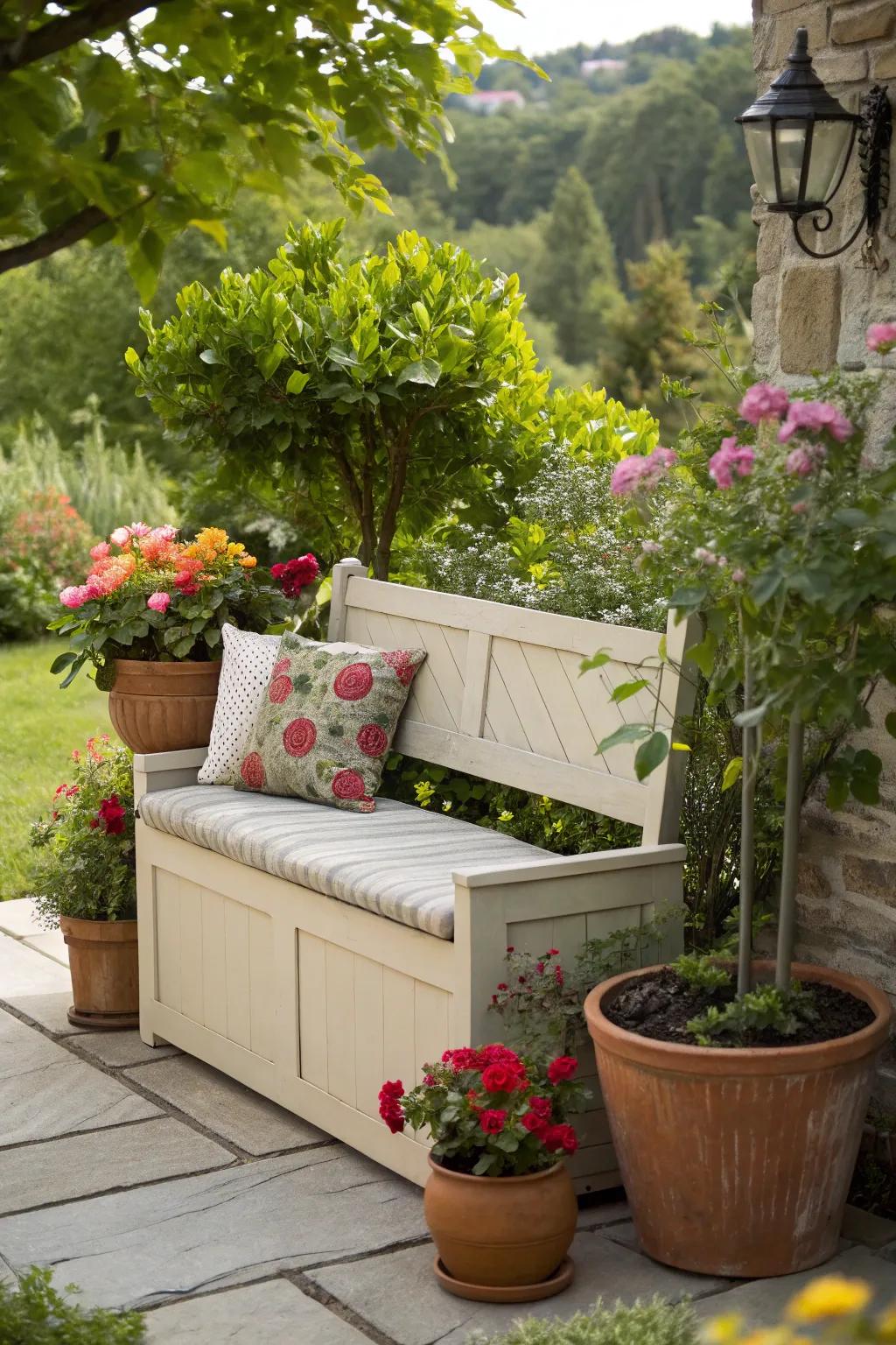 Keep your garden tidy with seating that doubles as storage.