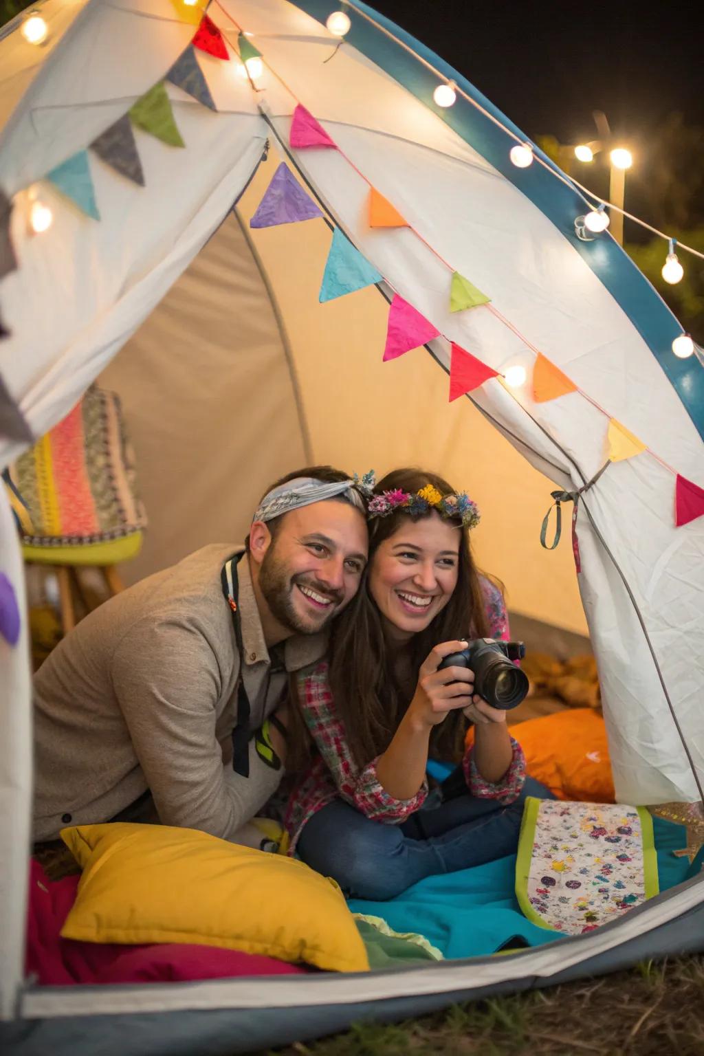 Create lasting memories with a DIY photo booth in your tent.