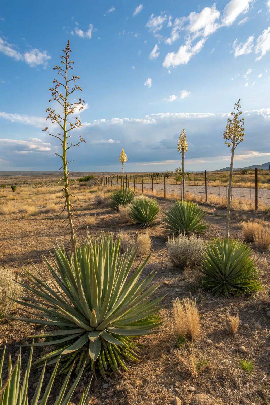 Agave and Yucca thrive in the Texas climate with minimal care.