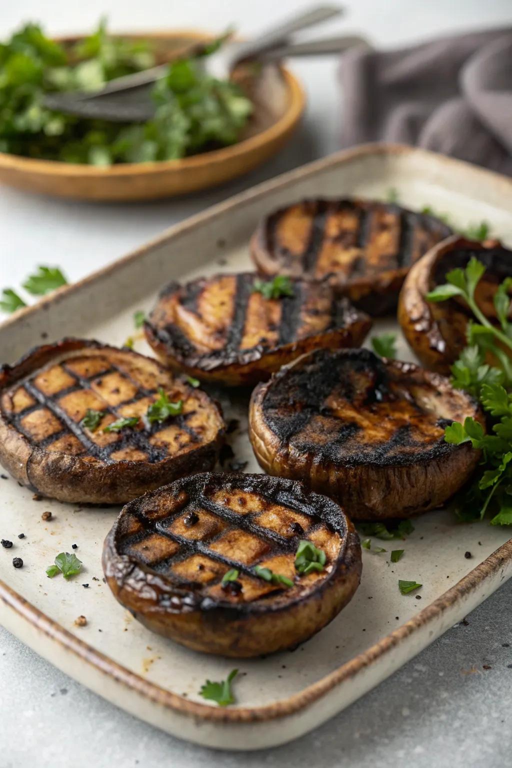 Hearty grilled portobello mushrooms as a main dish.