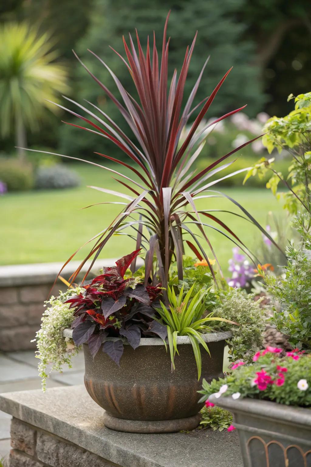 Dracaena offering a dramatic and spiky focal point.