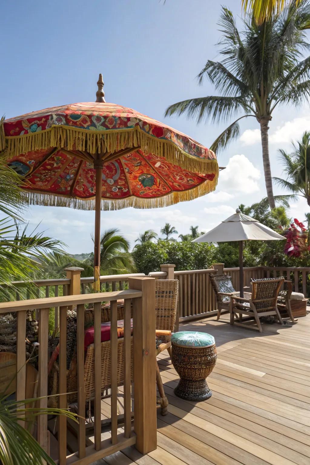 A decorative parasol adds style and shade