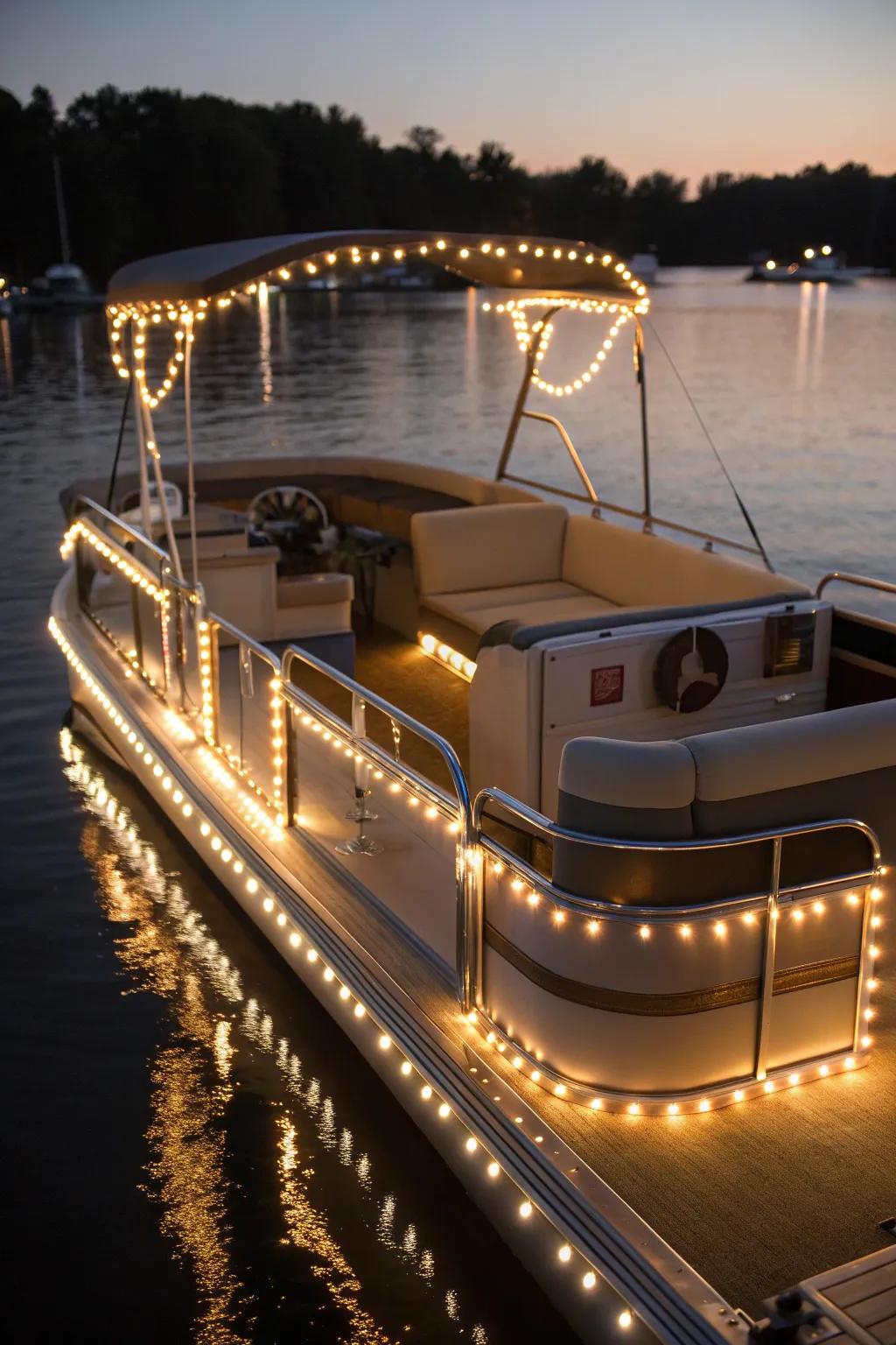 Mood lighting creates a magical evening atmosphere on your pontoon.