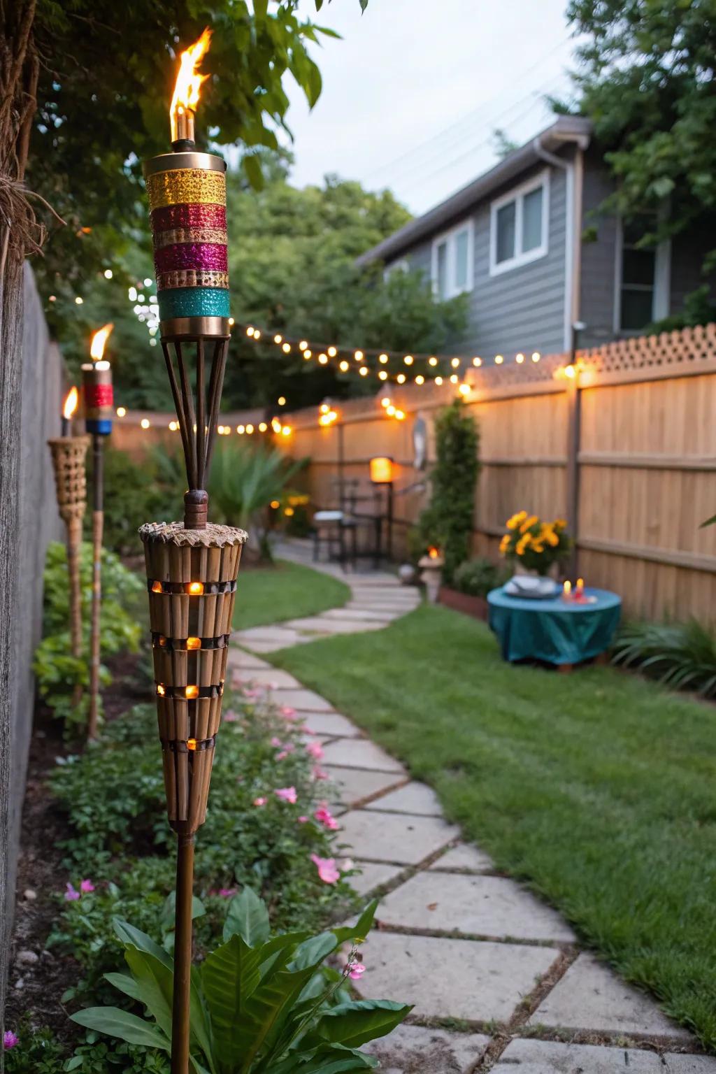 Brighten up your backyard with colorful tiki torch designs.