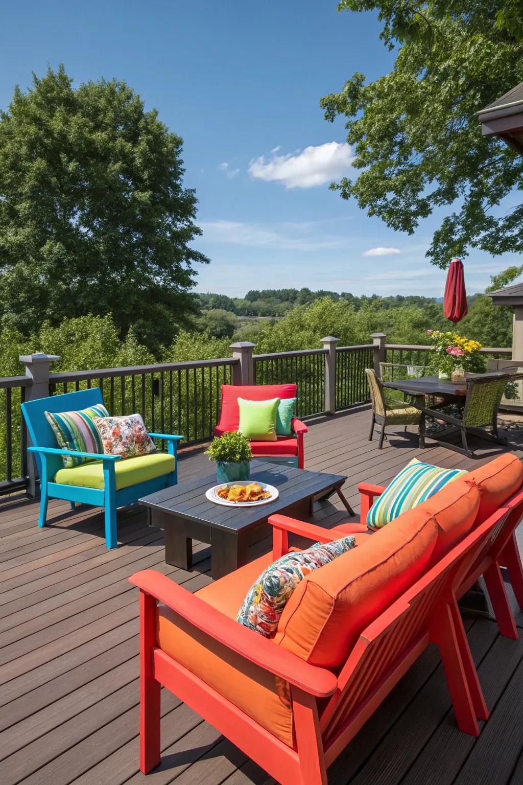 Bold colors add personality and vibrancy to your deck design.