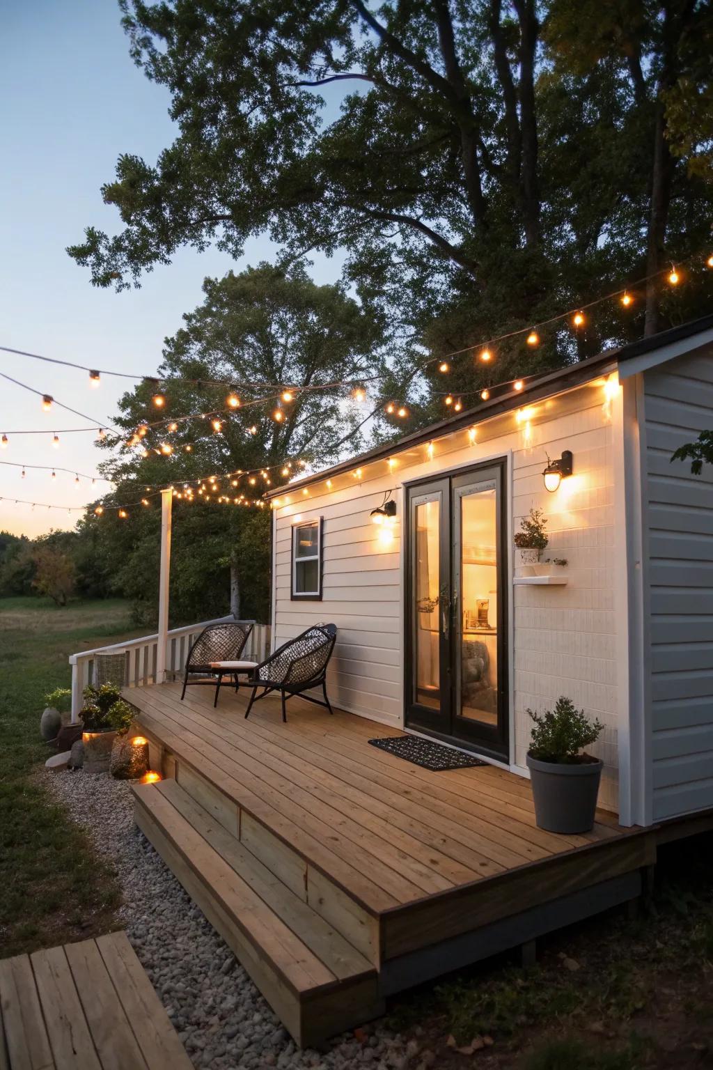 Eco-friendly lighting creates a magical evening ambiance.