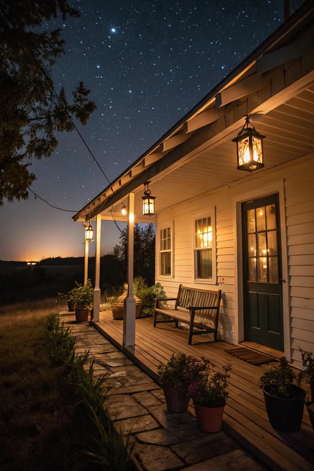 Rustic charm with lantern lighting.