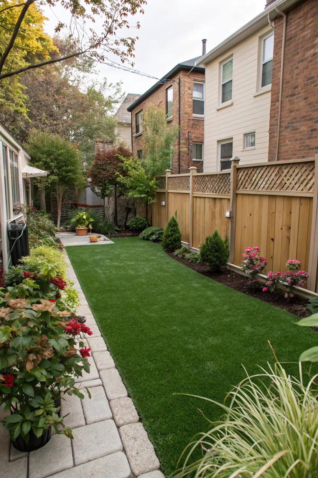 Artificial turf offers a lush, green look without the upkeep.