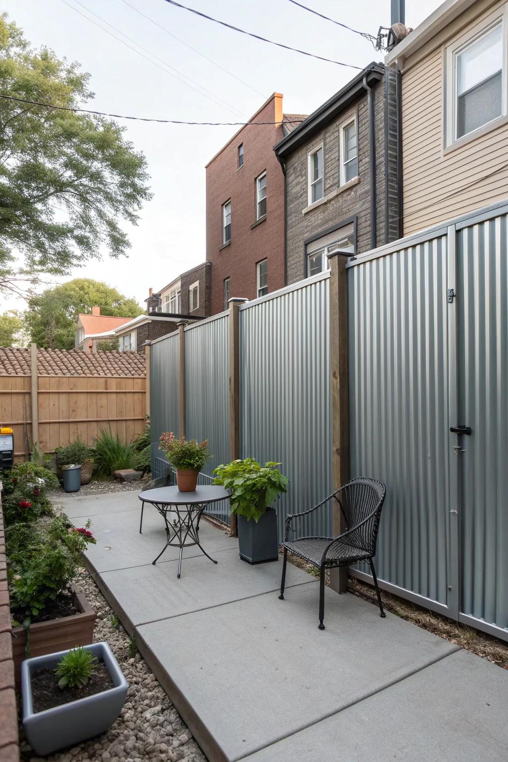 Corrugated metal panels offer durability with a modern twist.