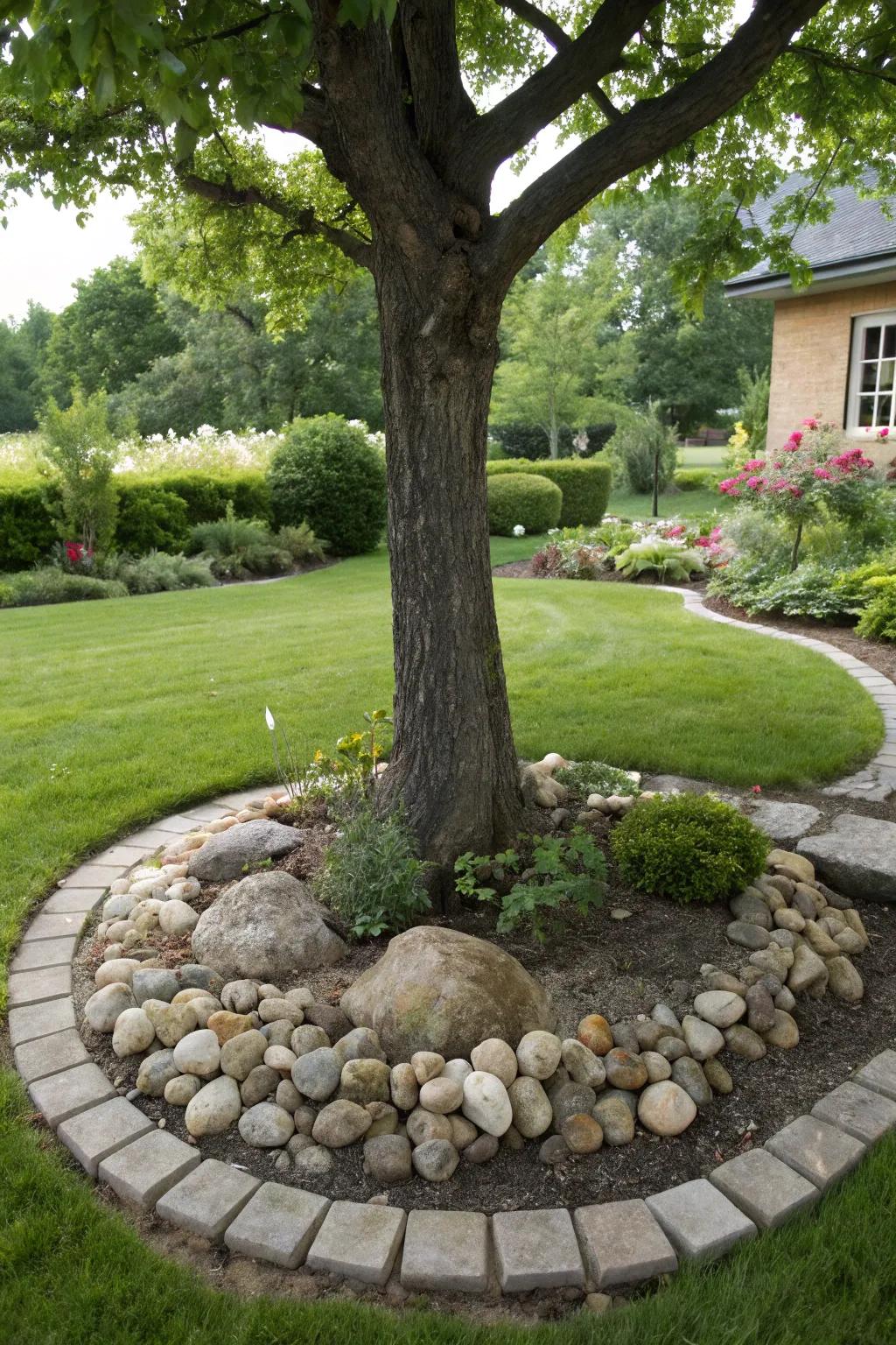 Stone circles offer a stunning and natural tree protection option.