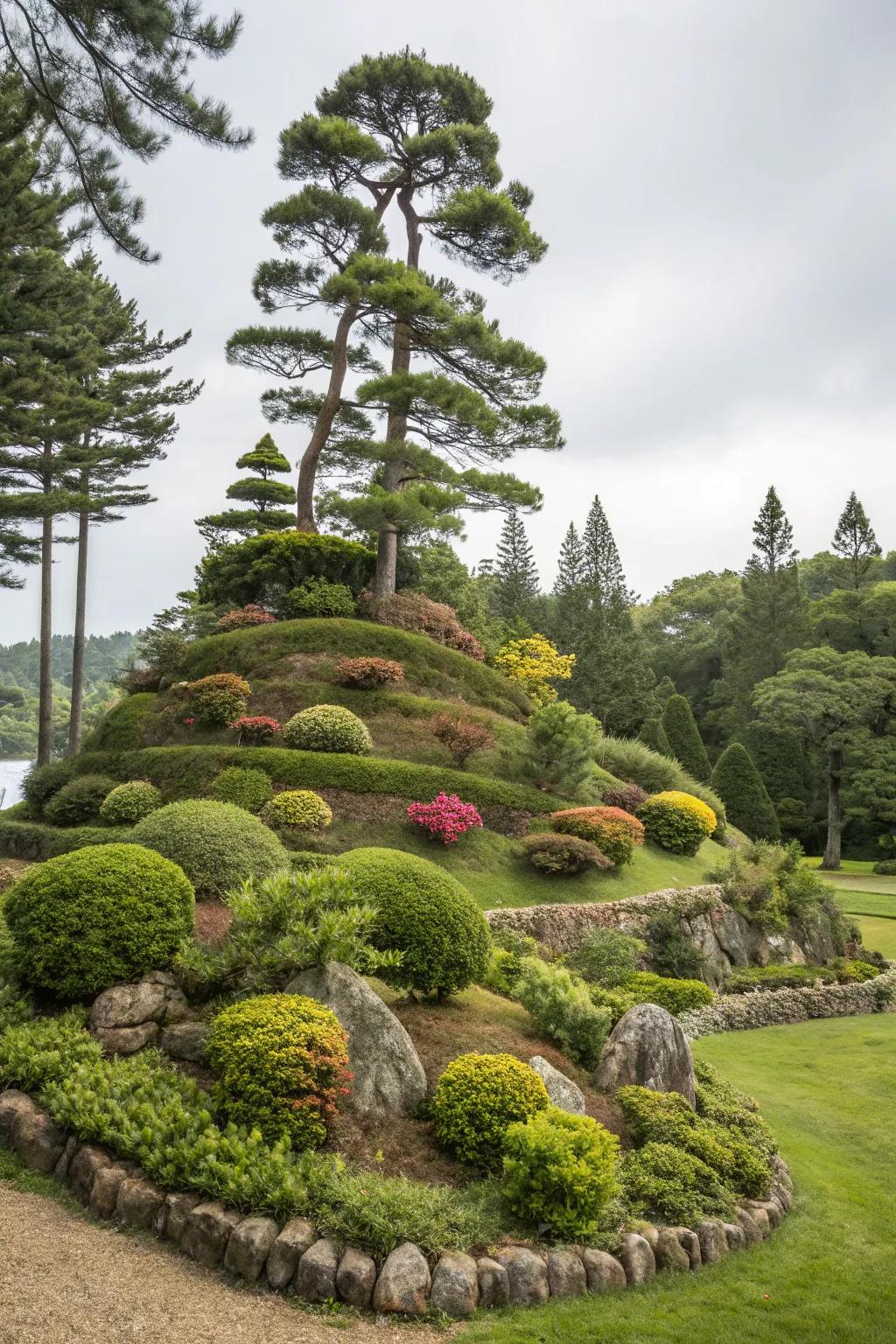 Layered planting adds depth and dimension to your tree island.