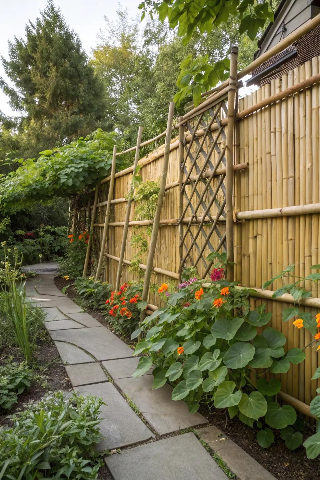 Bamboo trellises offer natural privacy and tranquility.
