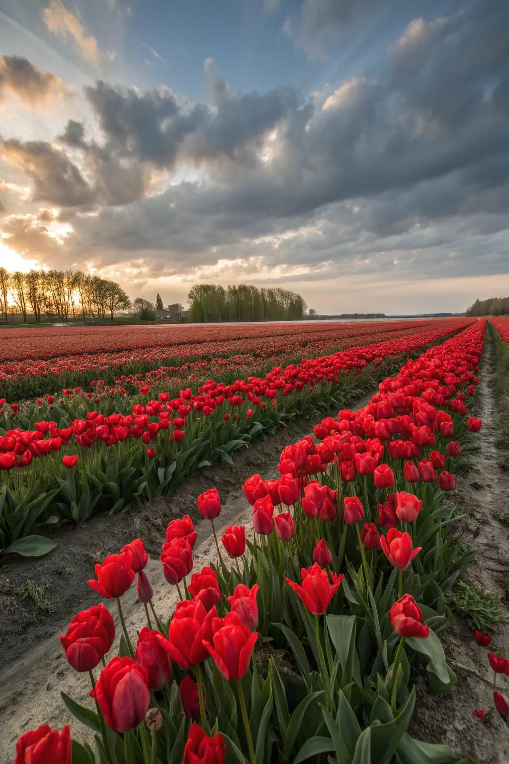 A bold tulip carpet in vibrant red.