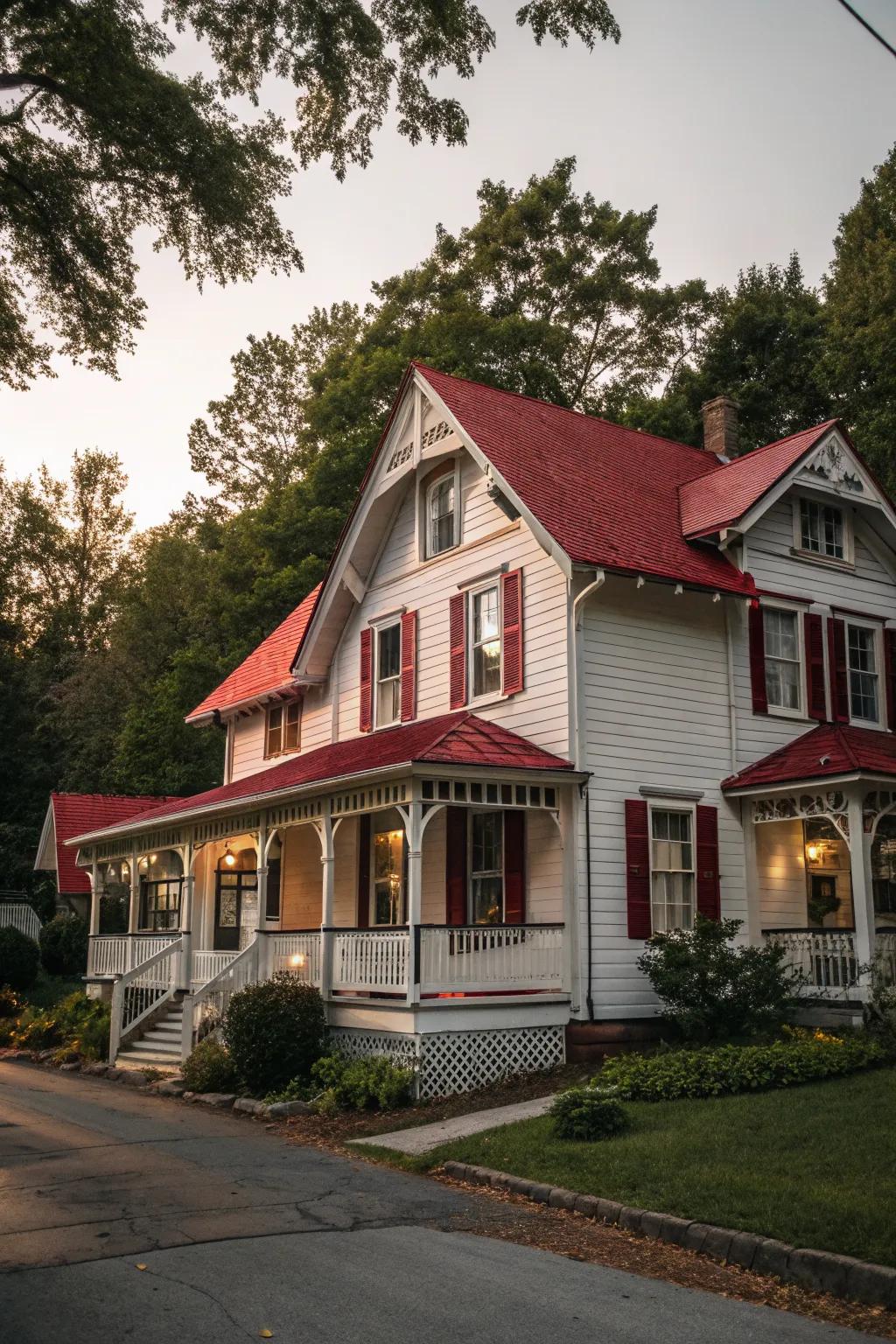 Red and white offer a classic and welcoming exterior for this traditional home.