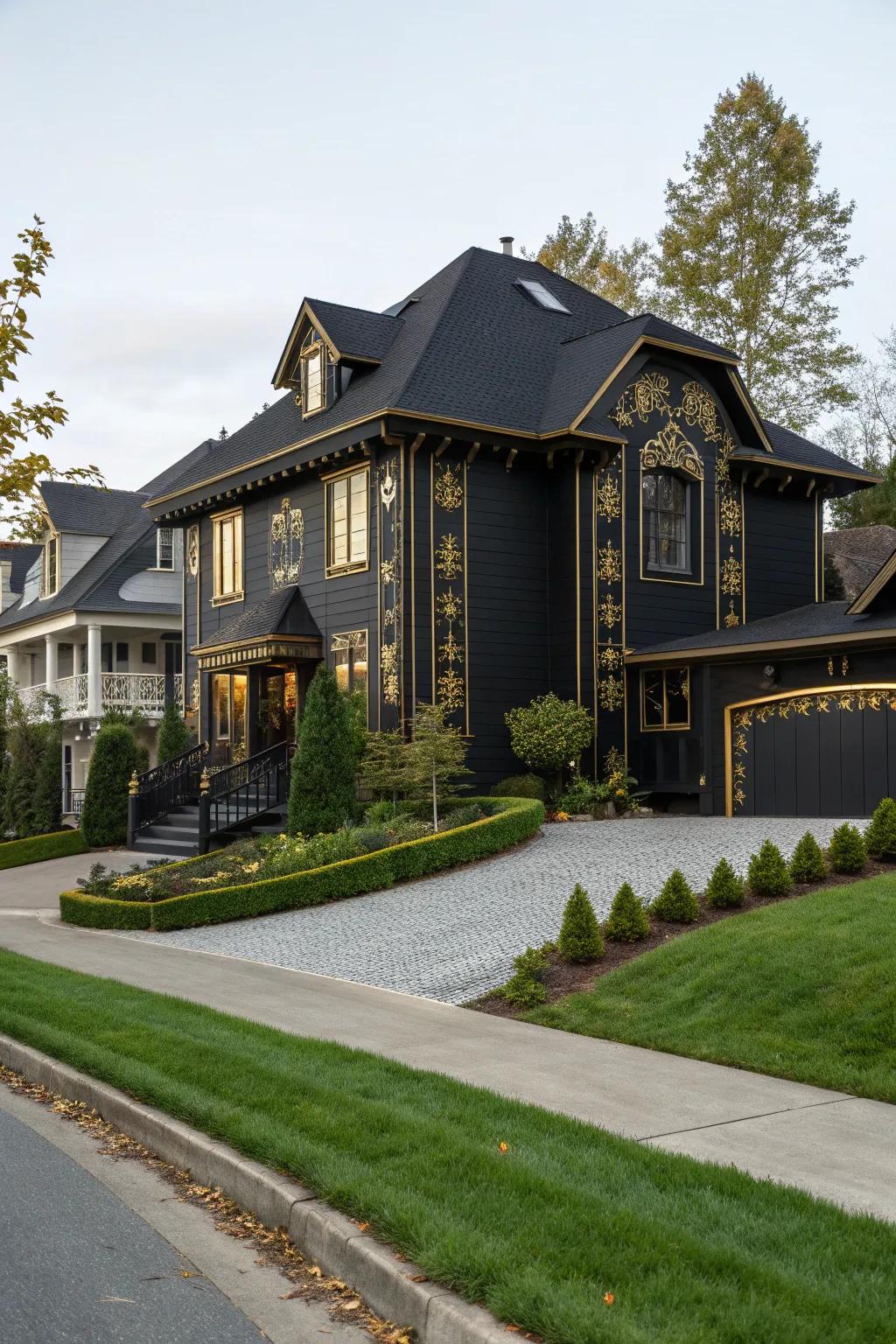 Black and gold create an elegant and luxurious exterior.