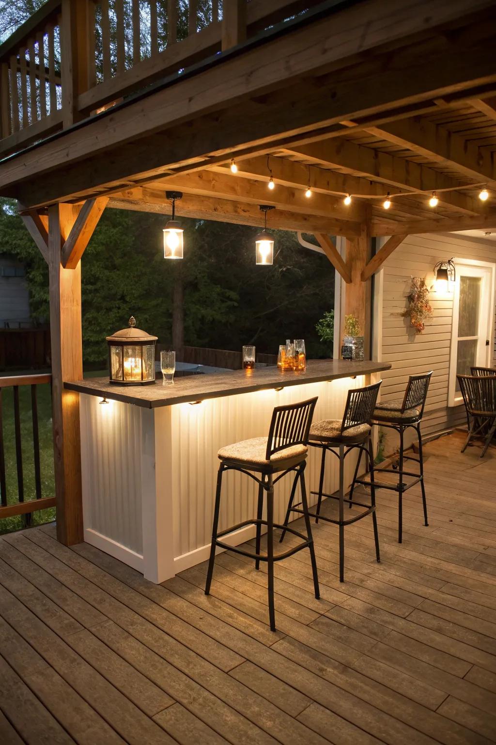 Entertain in style with an under-deck bar area.