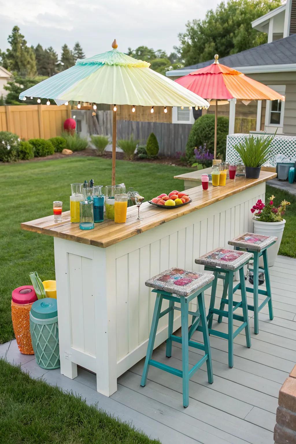 An outdoor bar perfect for summer gatherings and cocktails.