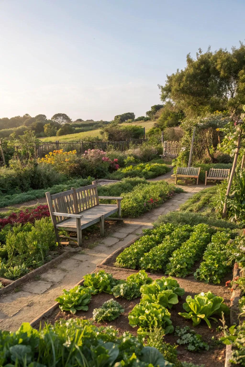 Seating areas provide a relaxing spot to enjoy your garden oasis.