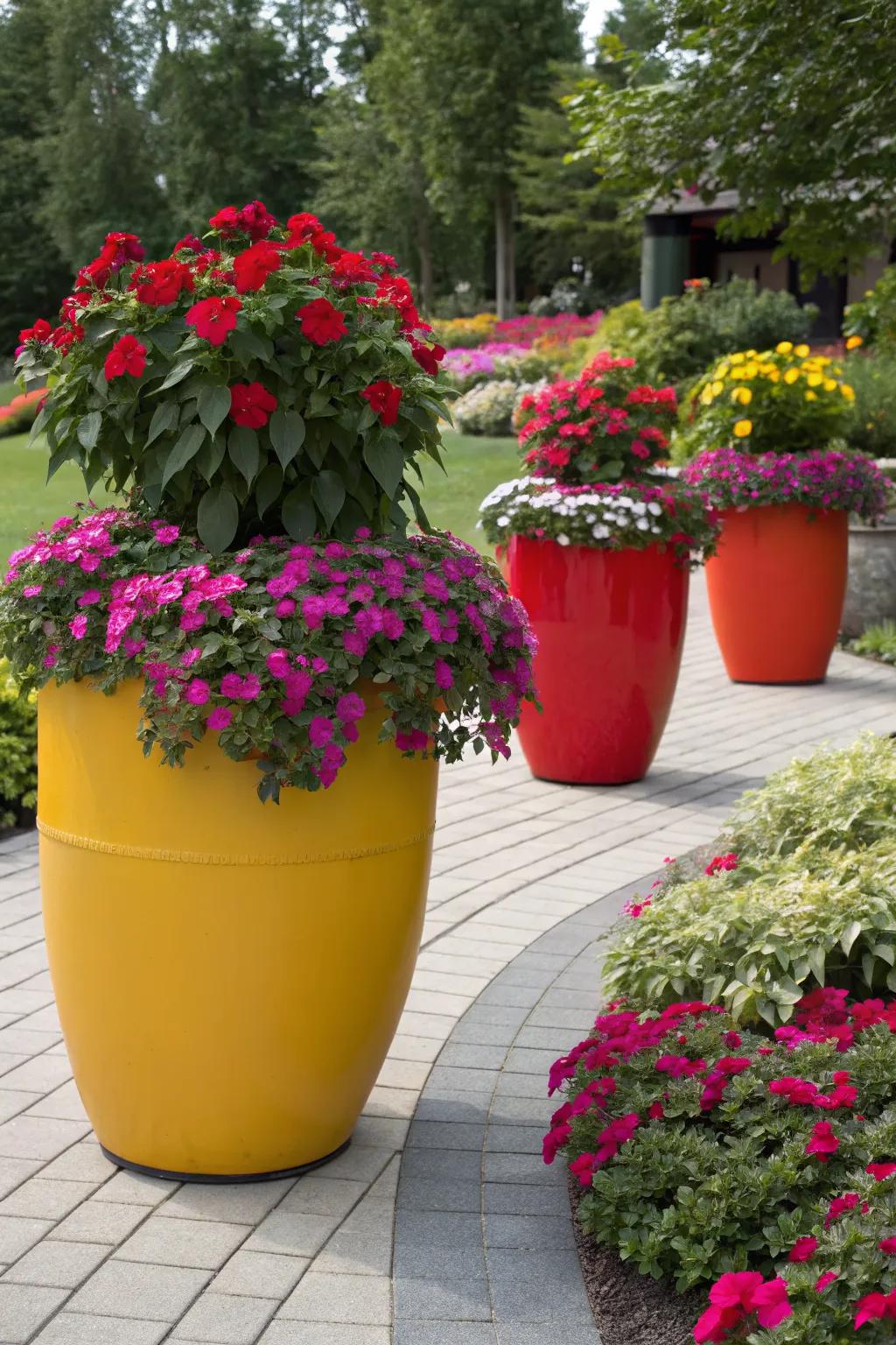 Make a statement with oversized, vibrant pots.