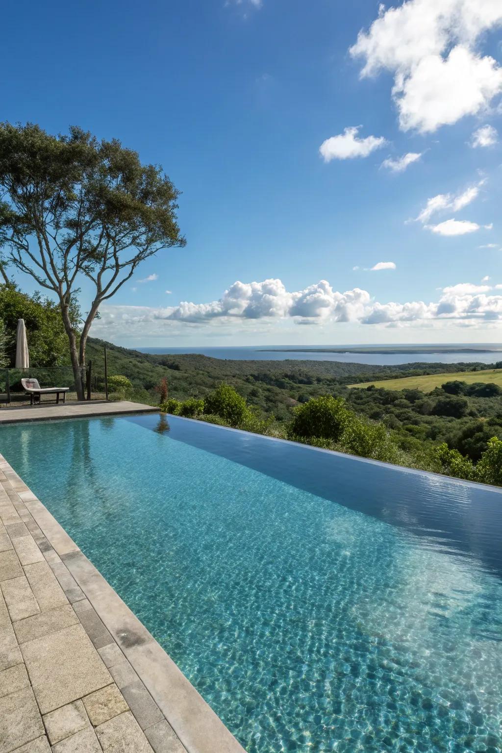 An infinity edge adds a luxurious and dramatic touch to this wading pool.