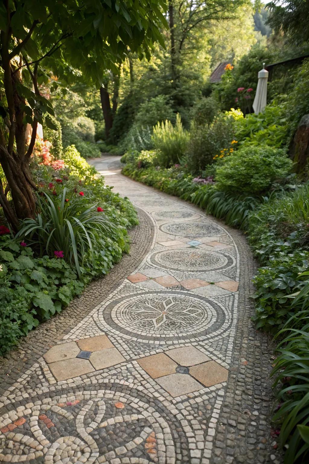 A stunning pebble mosaic path that showcases personal creativity.