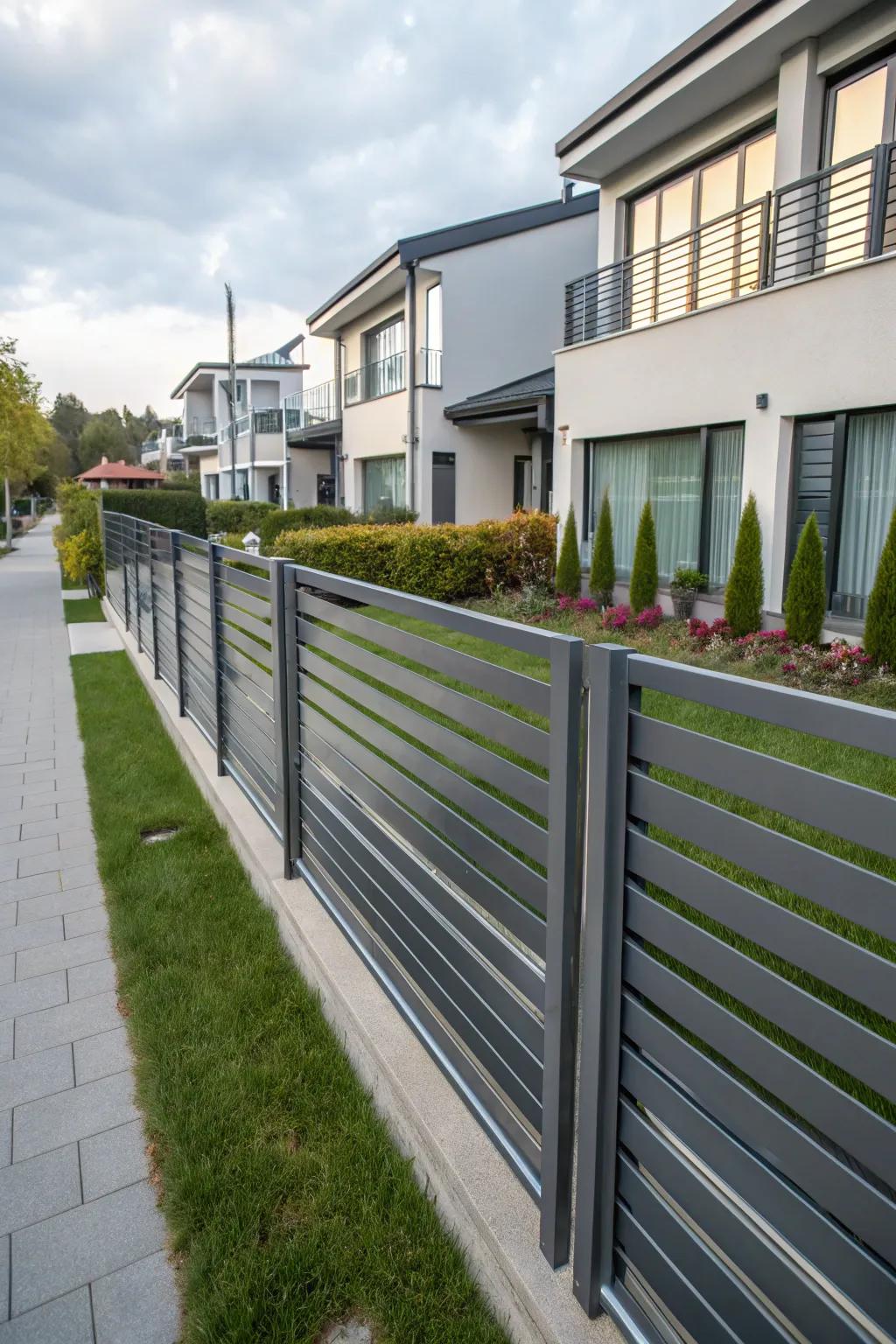 Achieve a modern industrial look with sleek and durable metal sheet fencing.