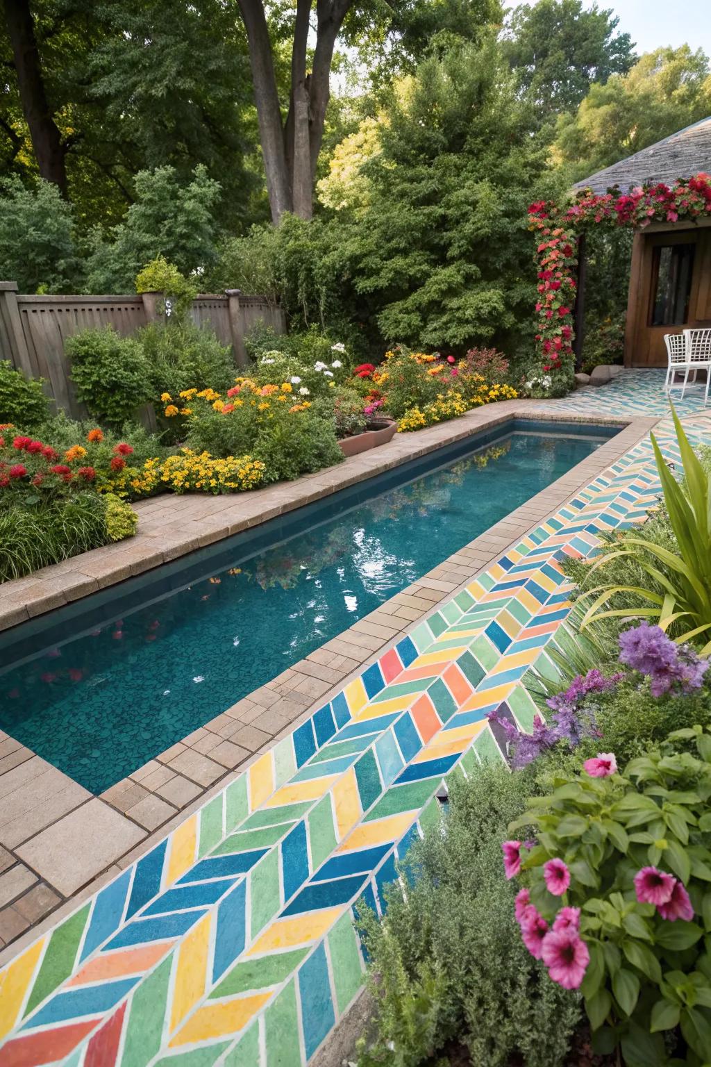 Colorful chevron patterns bring energy and vibrance to your pool.