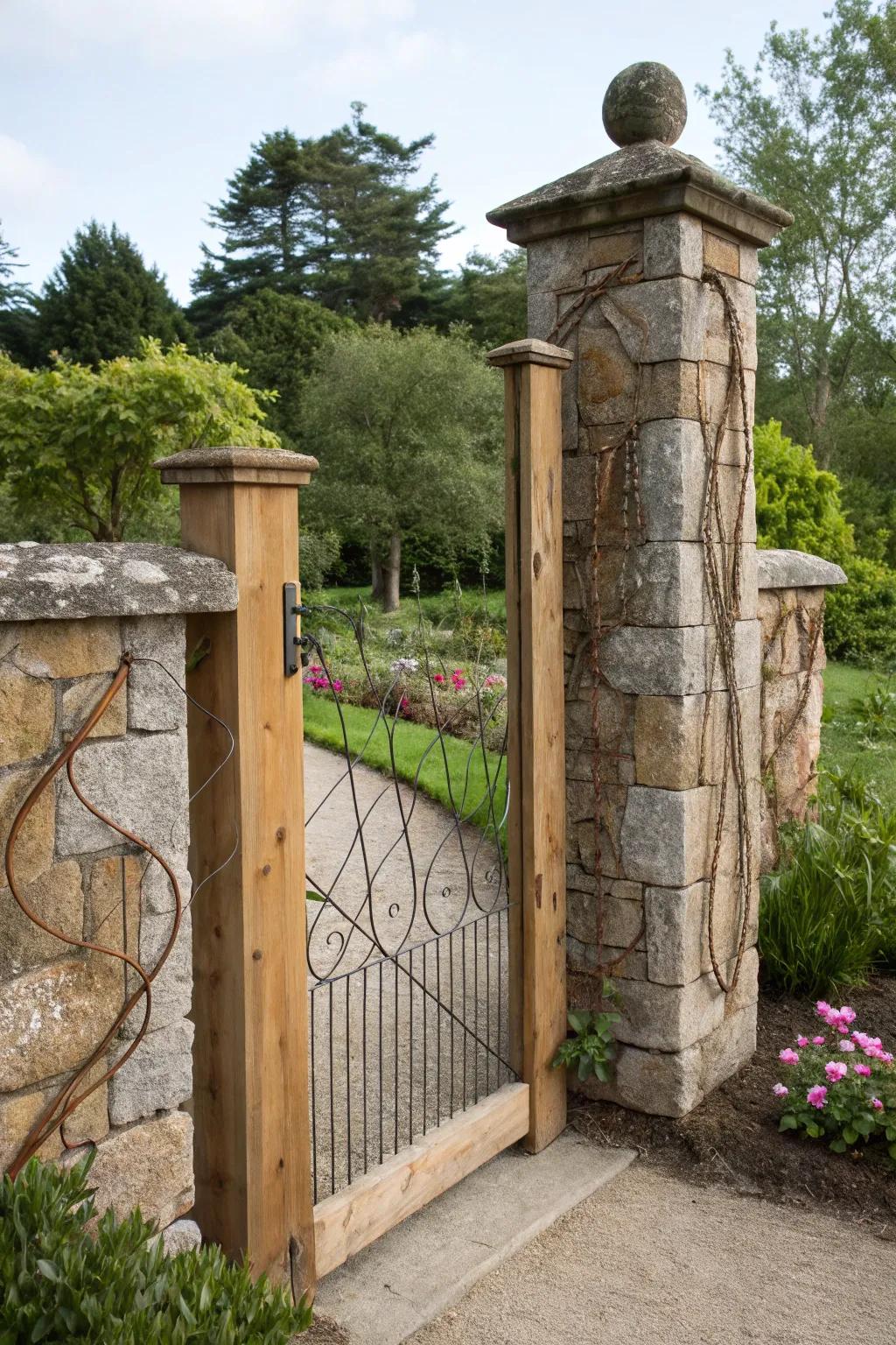 A harmonious blend of materials creates a standout garden gate.