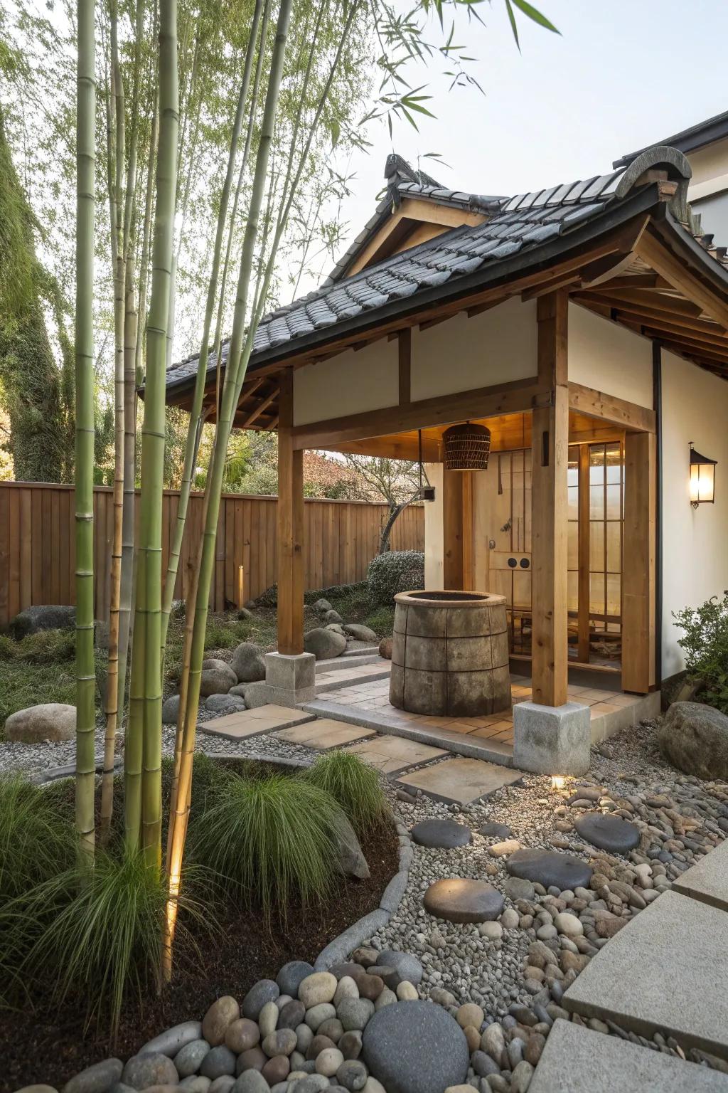 A Japanese Zen well house that offers tranquility and harmony.