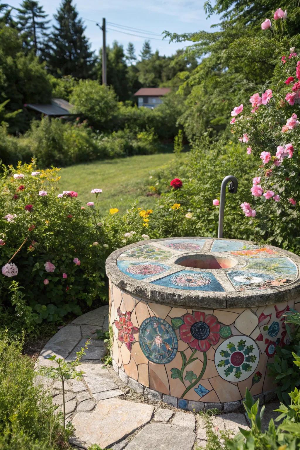 Mosaic covers transform your well pit into a garden masterpiece.