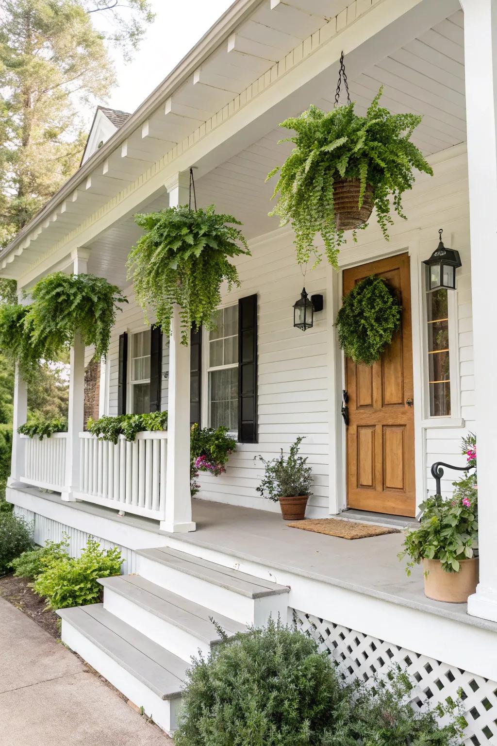 Utilizing vertical space enhances a porch without cluttering.