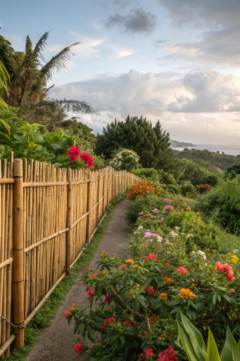 Bamboo fences offer a sustainable and exotic solution for wind reduction.