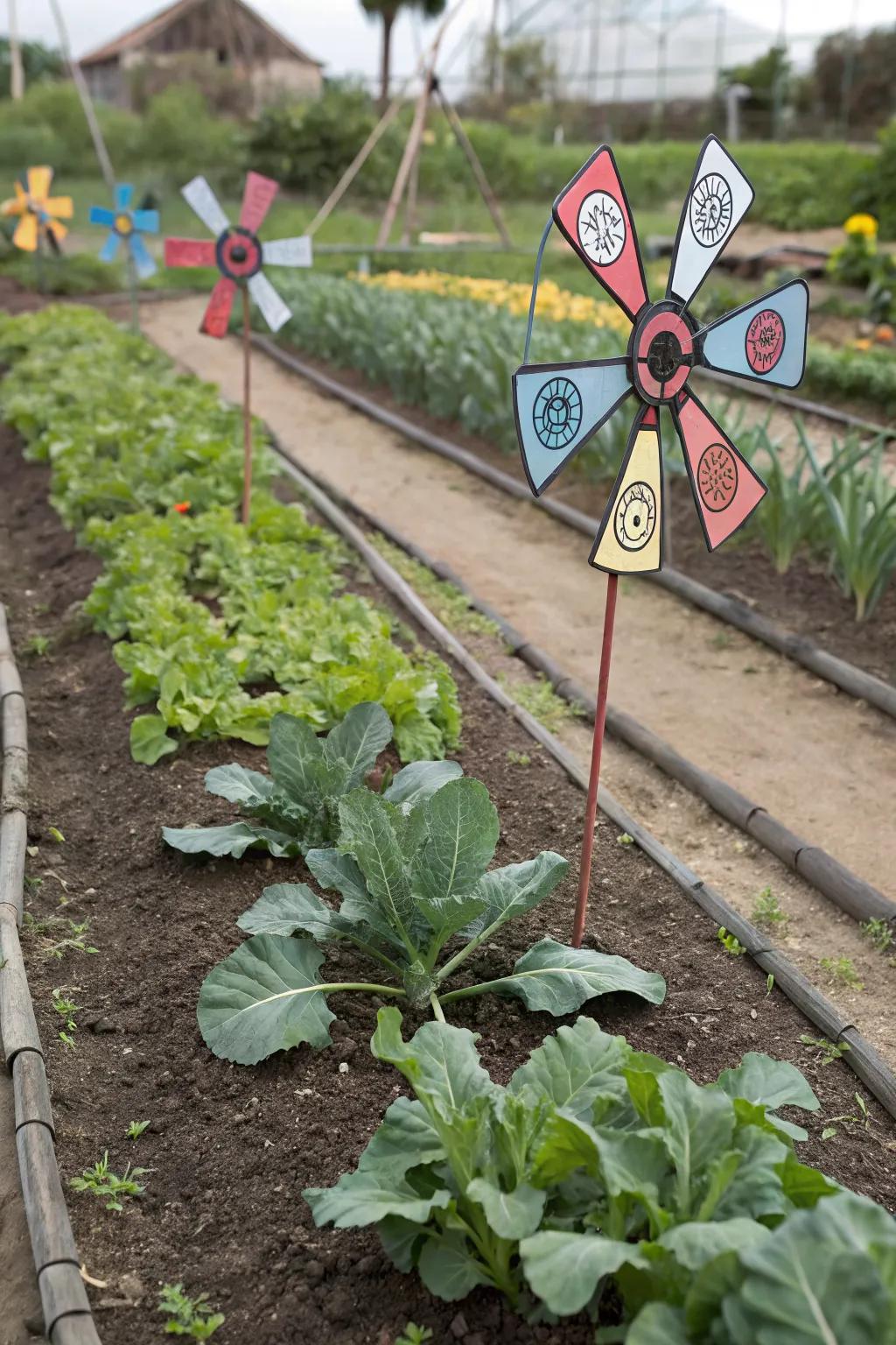 Charming windmill garden markers for plant lovers.