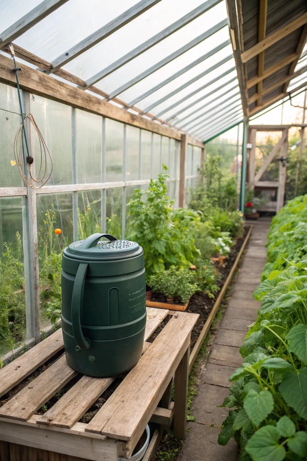 Compost system boosting greenhouse health.