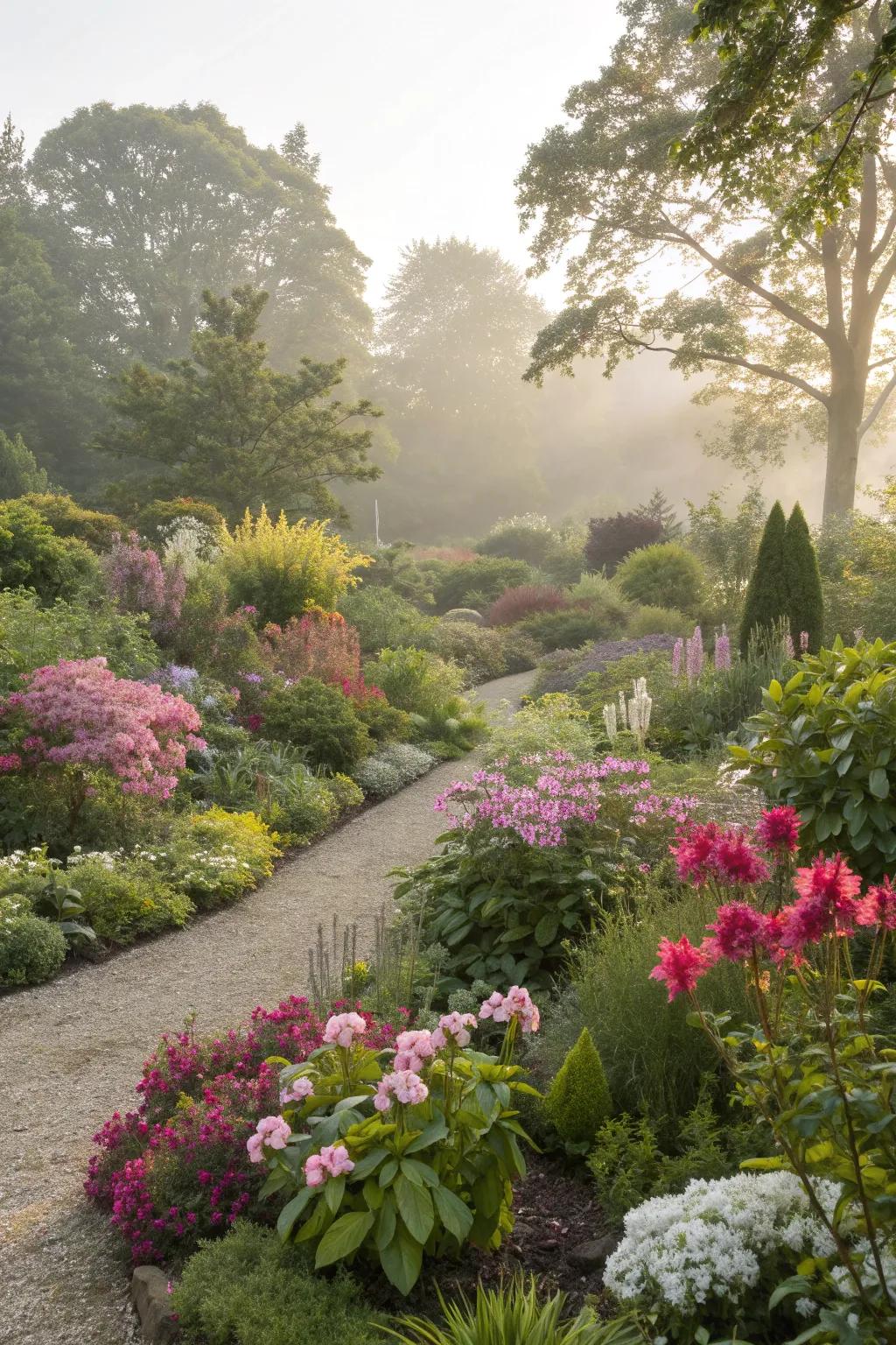 Diverse plantings create a captivating and ever-changing garden landscape.