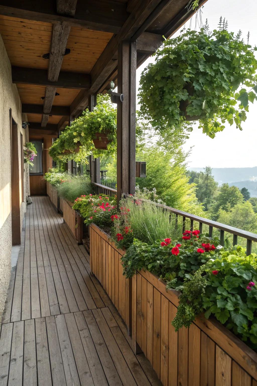 Integrate nature with built-in planters on your balcony.