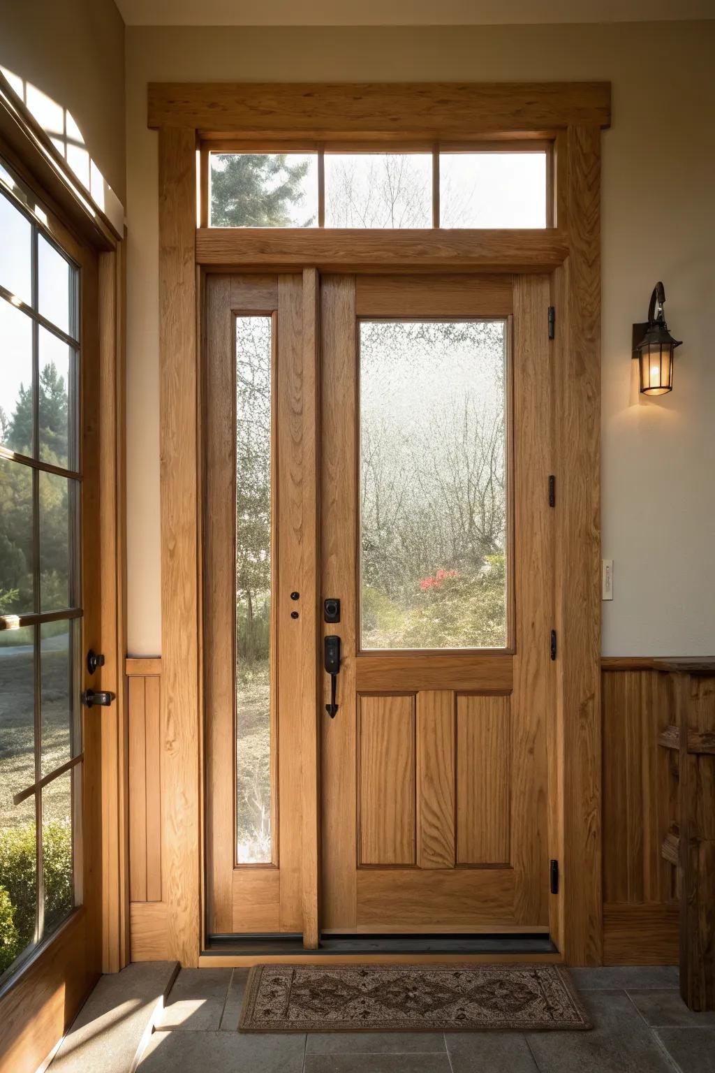 Half-glass design offers light and privacy.