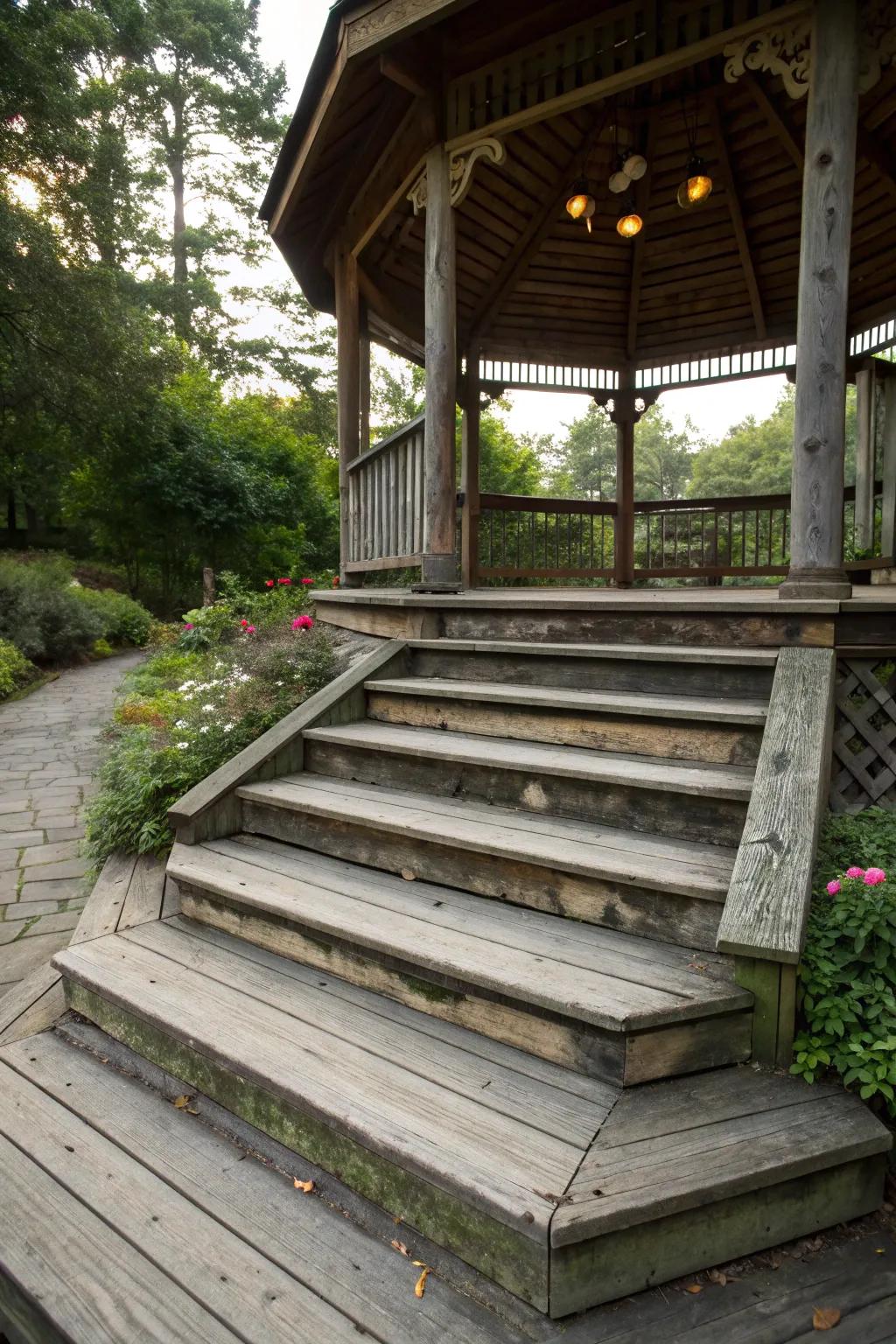 Multi-tiered steps offer dimension and elegance.