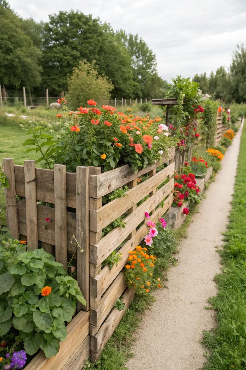 Define your garden with a rustic pallet fence.