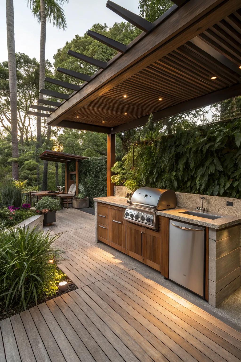 Outdoor kitchens bring culinary delight to patios.