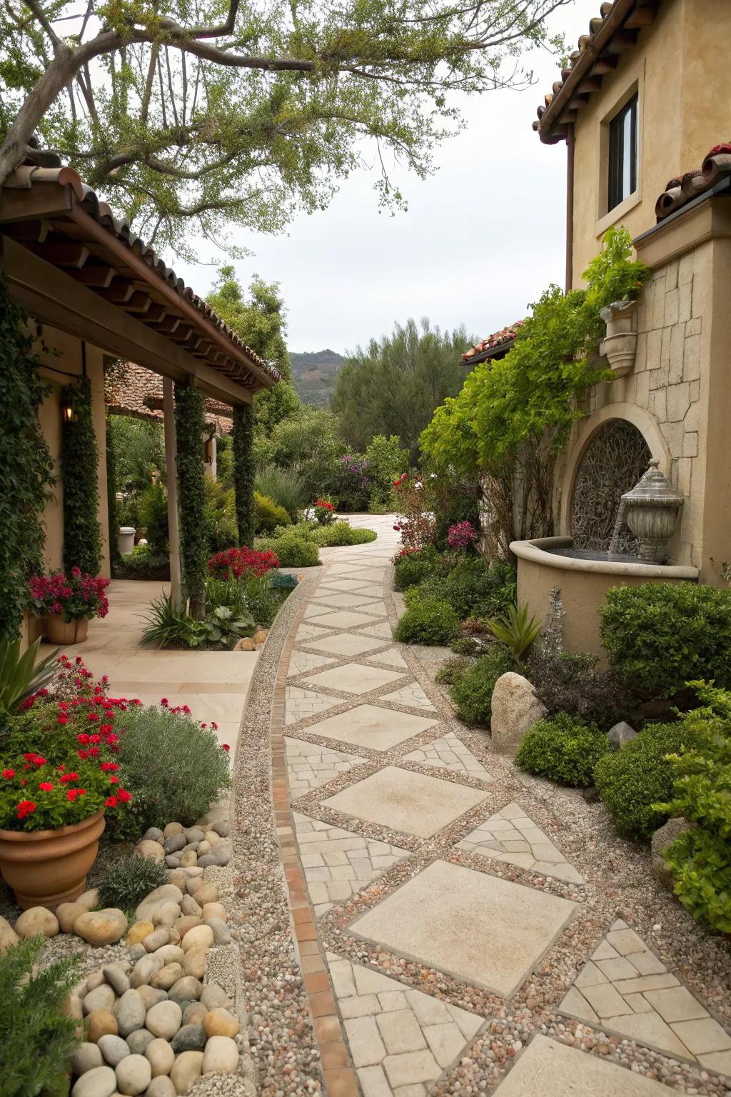 Themed driveway design reflecting a personal style or interest.