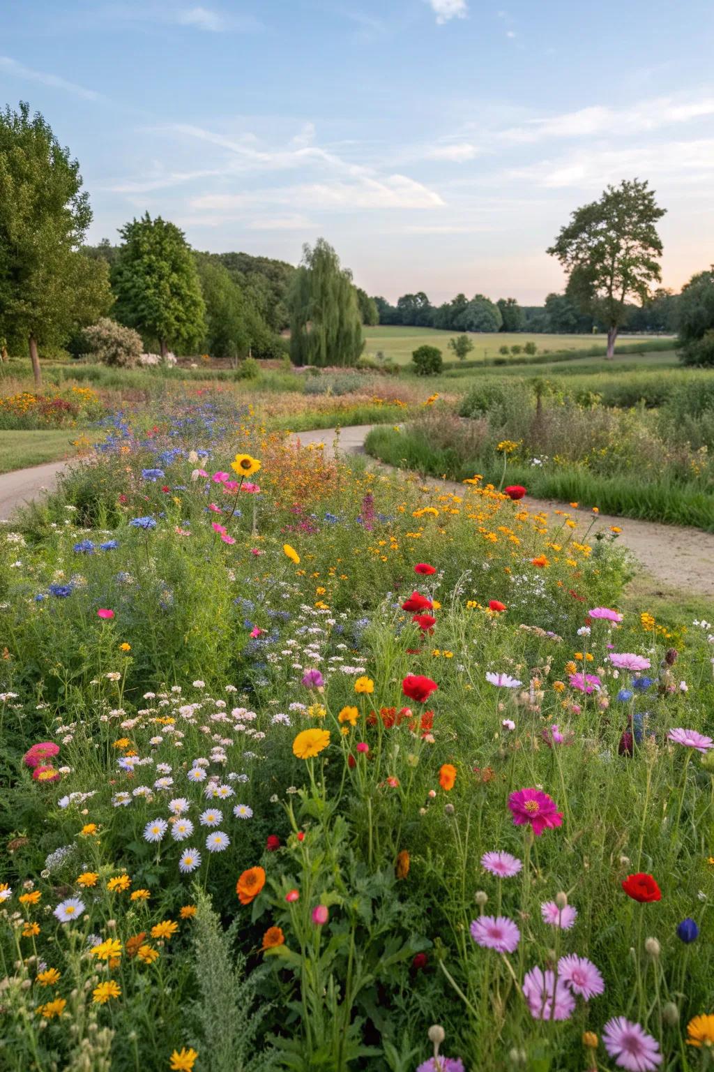 Wildflower meadows bring vibrant color and attract pollinators.