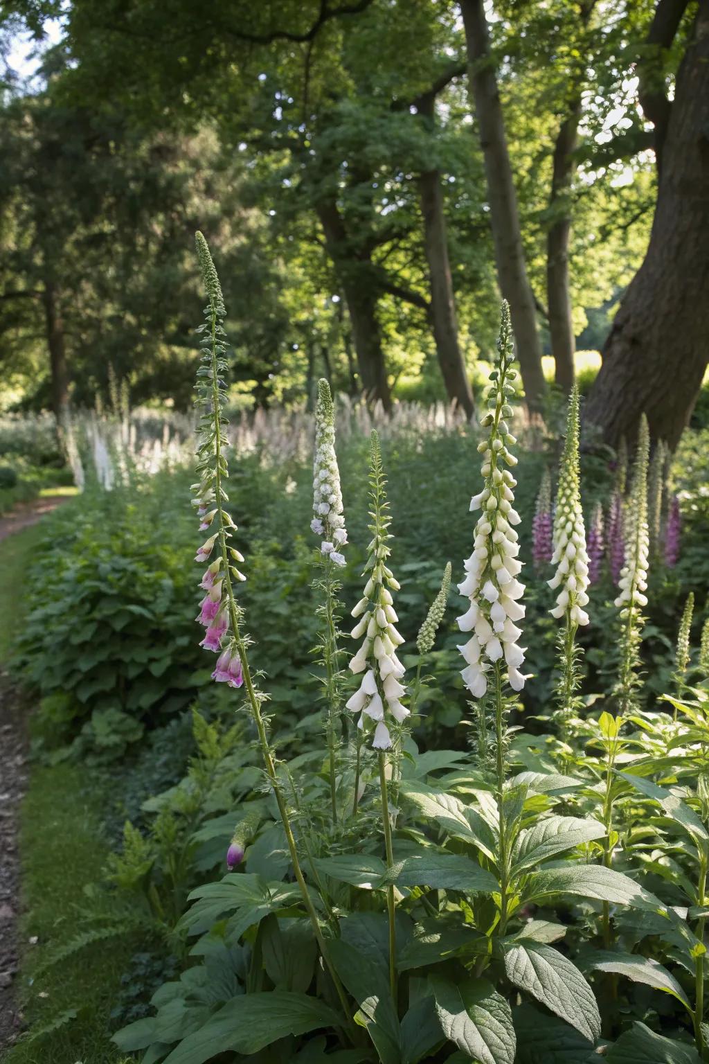 Foxglove adds towering elegance to shaded garden spaces.