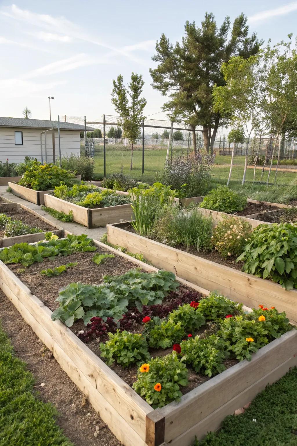 Efficient and stylish raised garden beds in a zone 8b landscape.