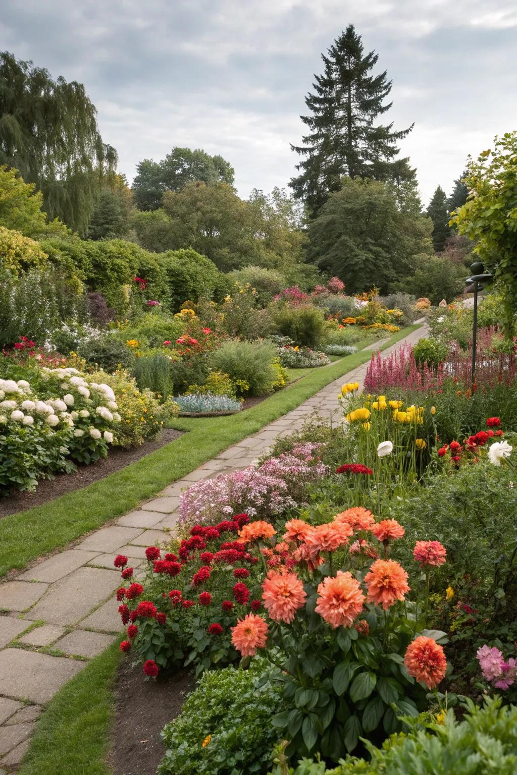 A garden with seasonal blooms offering year-round color.