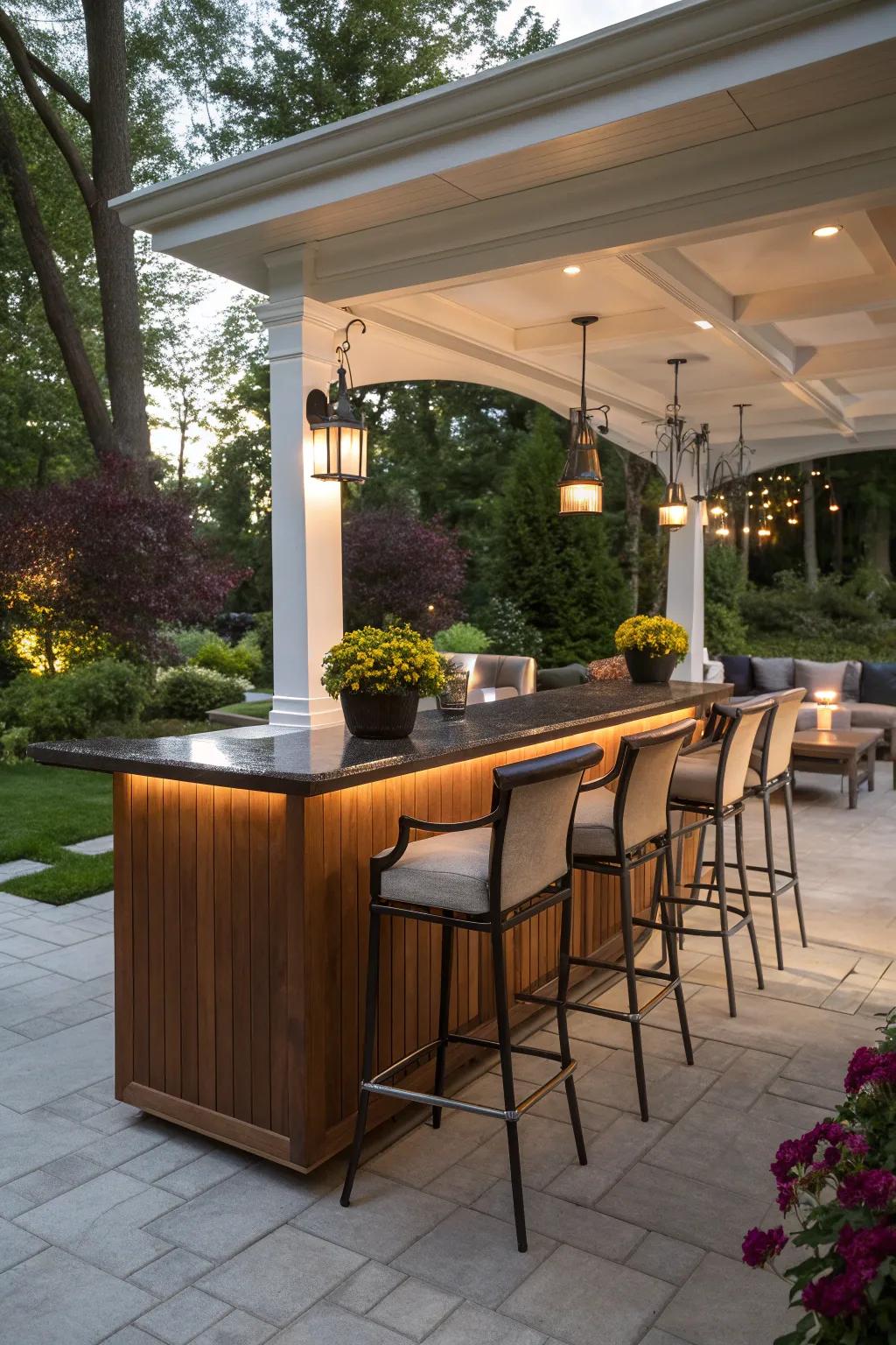 Create a lively atmosphere with a compact outdoor bar.