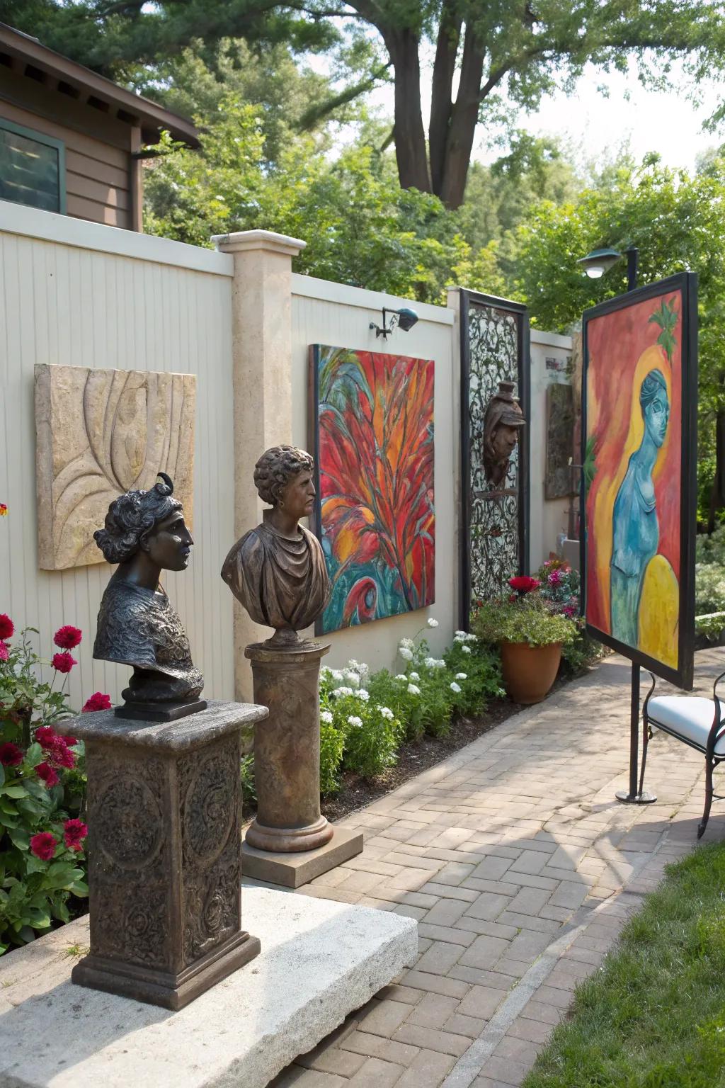 An outdoor art display brings creativity and personality to your space.